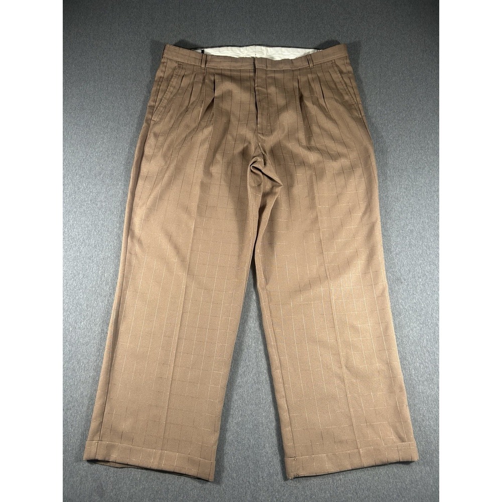 Retro‎ Brown Windowpane Pleated Dress Pants Size 40